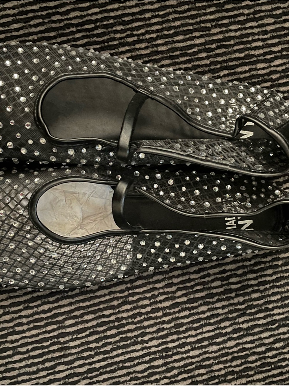 Black Crystal Mesh Ballet Flats for Women
